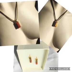 Two Sided Tiger Eye Stone Pendant Necklace-Earring